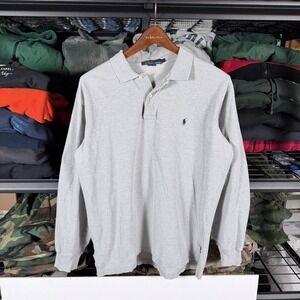 Polo Ralph Lauren Mens Long Sleeve rugby Polo Shirt Gray Classic Fit Size L
